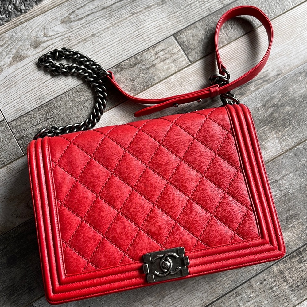 Chanel Large Le Boy Bag red stitching